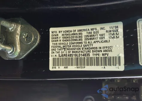 2009 Honda Cr-V Ex из США, поврежденный, VIN 5J6RE48519L014835